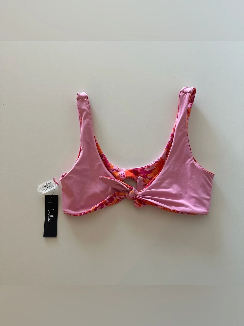 NEW Lulus Magenta Floral Reversible Knot Bikini Top Pink Tie Front S Orange